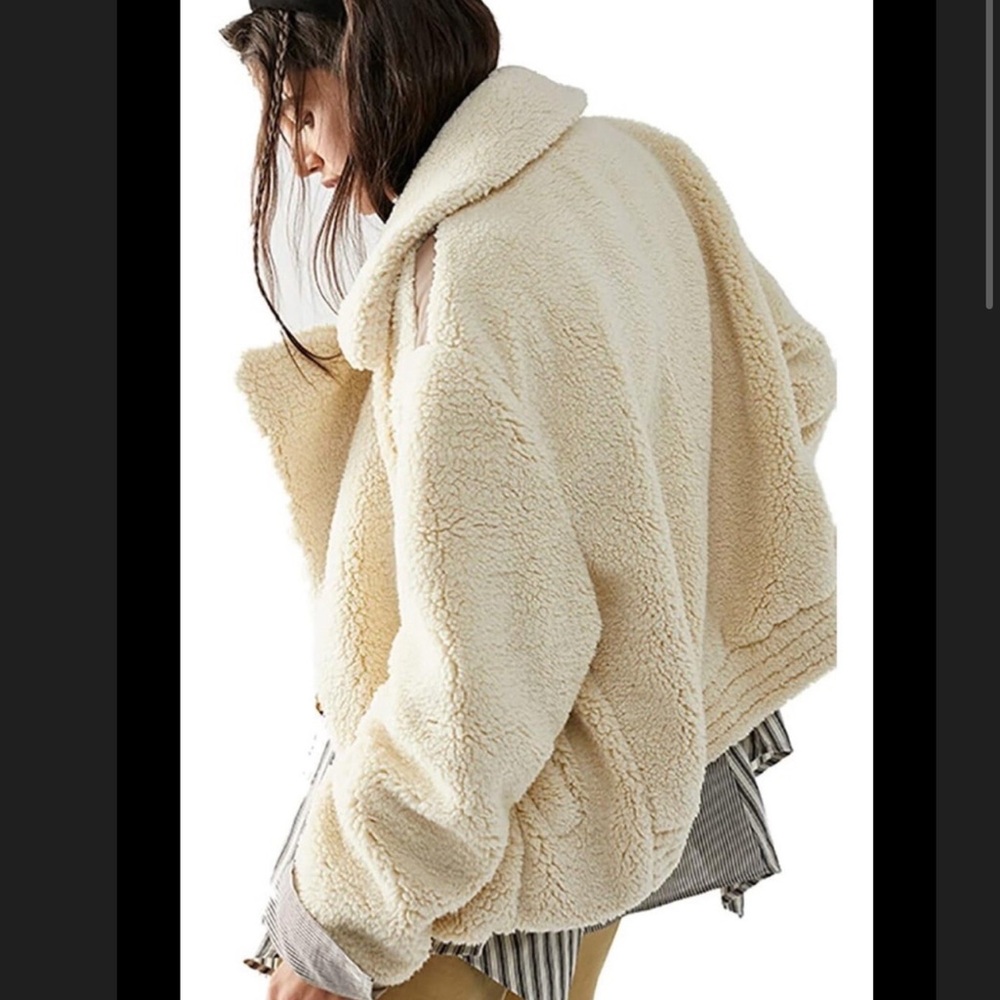 NWT FREE PEOPLE joplin cozy teddy Sherpa coat in ivory size large - Picture 6 of 13